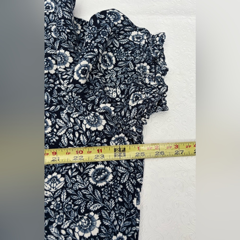 Falls Creek Floral Dark Navy/White Popover Split Neck Linen Blend Hi-low Hem XL - Picture 9 of 10